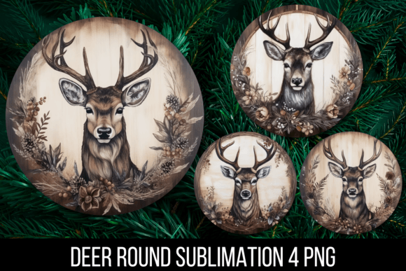 Deer Buck Christmas Round Ornament PNG