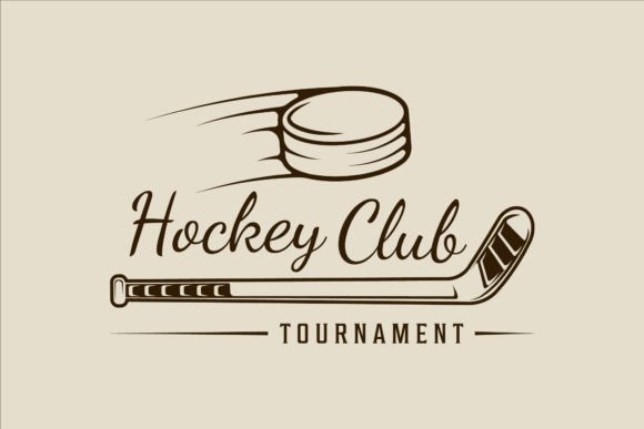 Ice Hockey Puck and Stick Logo Line Art