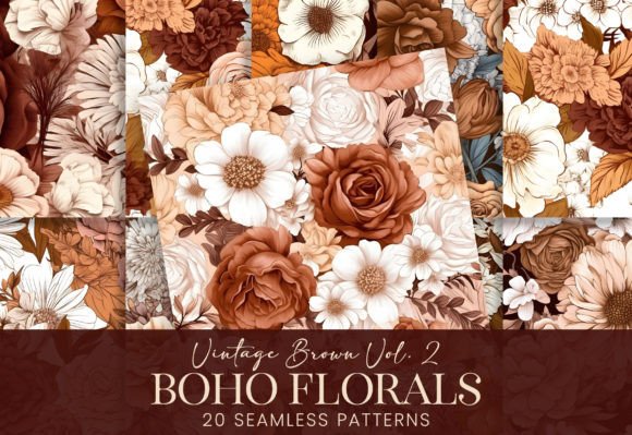 Vintage Boho Florals Brown Botanicals V2 Design Assets